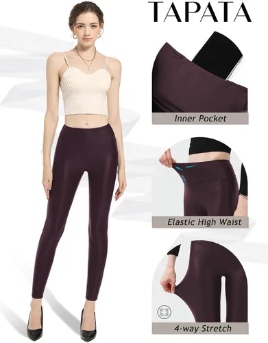 Vista 4 de Tapata Leggings de piel sintética de 252729 pulgadas para mujer, cintura alta, pantalones pequeños para entrenamiento