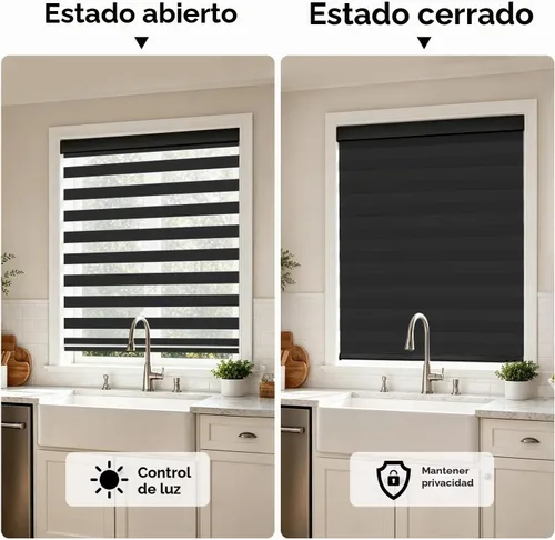 Vista 2 de ACMEART Persianas Cebra Motorizadas con Control Remoto, Control por APP y Funciona con Alexa/Google/Matter, Persianas de Ventana 100% Opacas Negro