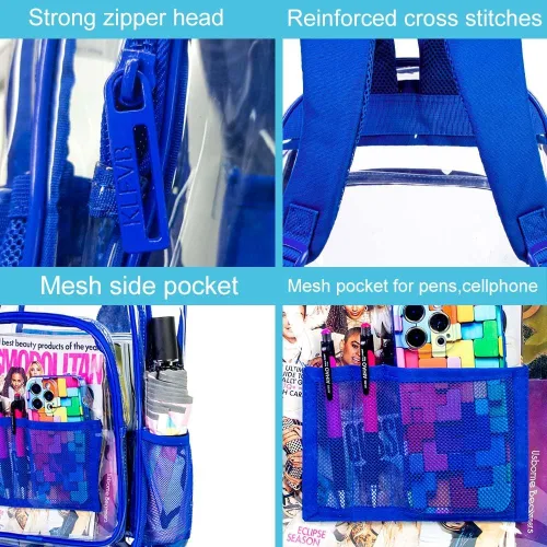 Vista 5 de AGSDON Mochila transparente, resistente bolsa transparente para libros, mochilas de PVC transparente para mujeres y hombres