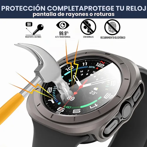 Vista 5 de Suoman 5+5 Pack para Samsung Galaxy Watch 7/8 Ultra 47mm (2024/2025) Estuche, Protector de pantalla de vidrio templado 9H + Funda protectora de PC