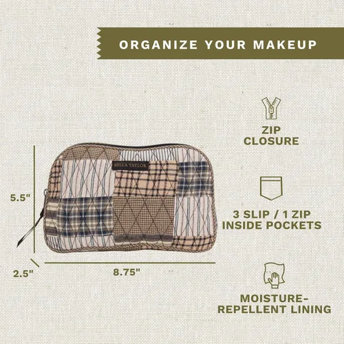 Vista 3 de Bella Taylor Bolsa de maquillaje de algodón acolchada grande para mujeres, bolsa de cosméticos de viaje