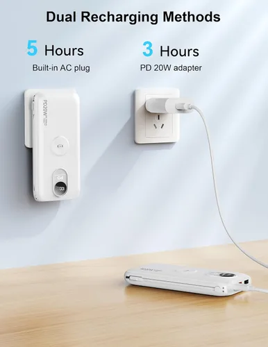 Vista 8 de Portable Charger 10000mAh 20W, Wall Plug, 2 Cables, iWatch Charging Digital Display, Compact Lightweight, USB C Fast Charge, USB-A 18W, Multi