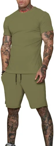 Vista 2 de Uni Clau Conjunto corto de 2 piezas para hombre, conjunto de camisa y pantalones cortos de verano a la moda