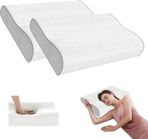 Vista 7 de Almohada cervical para aliviar el dolor de cuello, almohada de espuma viscoelástica, almohada ergonómica de contorno ajustable para dormir de lado