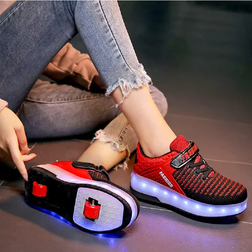 Vista 6 de Aikuass - Tenis con ruedas y luces LED recargables con USB para niñas y niños