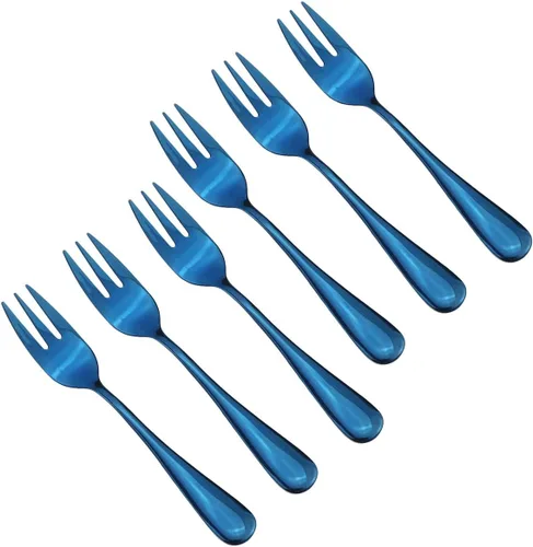 Vista 12 de Juego de 6 cubiertos de acero inoxidable de 5.5 pulgadas, tenedores para pastel de frutas, tenedores y tenedores para tartas de frutas