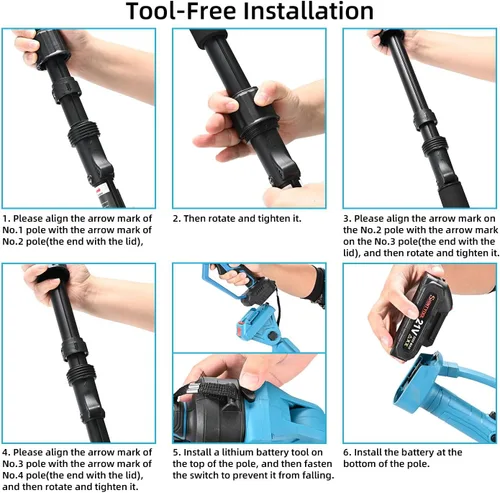 Vista 8 de solo sierra de poste extensible, correa de hombro (sin motosierra ni batería) Rotatable Pole14ft Max Reach, Tool-Free Installation, Compatible