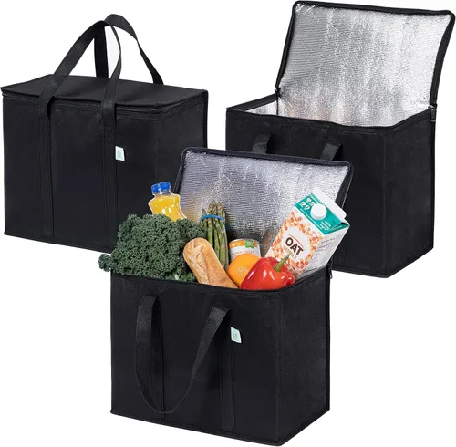 Vista 29 de VENO Paquete de 2 bolsas enfriadoras aisladas para entrega de alimentos, bolsas de compras plegables y reutilizables con cremallera, plegables