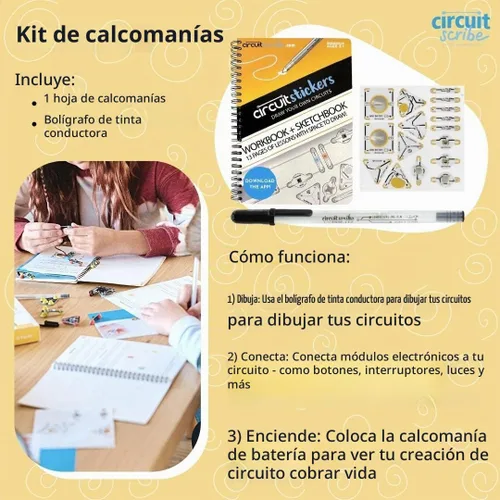 Vista 2 de Circuit Scribe Kit de pegatinas de tinta conductora STEM, 11 módulos, a