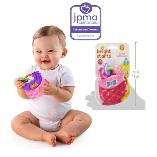 Vista 3 de Bright Starts Carry & Teethe Purse - Juguete mordedor refrigerable, a partir de 3 meses, bonito en rosa