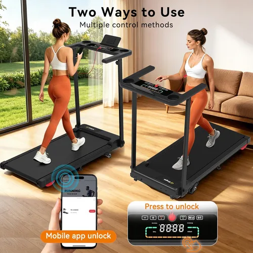 Vista 5 de Almohadilla plegable para caminar con 10% de inclinación/altavoz Bluetooth, cintas de correr de 2.5 HP para el hogar, caminadora portátil con barra