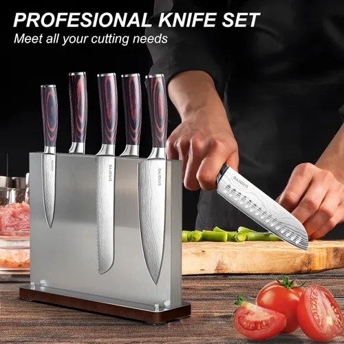 Vista 7 de Juego de cuchillos de cocina con bloque – Juego de 6 cuchillos de chef, 5 piezas de acero inoxidable de alto carbono – Cuchillos afilados con un