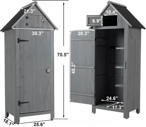Vista 3 de Campfun Cobertizo de almacenamiento impermeable al aire libre, armario de almacenamiento al aire libre de madera con techo impermeable, armario