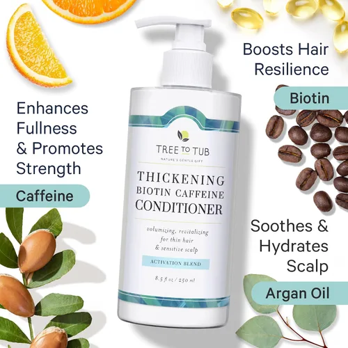 Vista 5 de Tree To Tub Acondicionador de biotina, cafeína activadora para cabello más completo, acondicionador espesante para mujeres y hombres para cabello