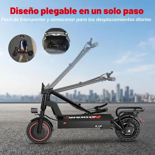 Vista 5 de WERHY 500W Electric Scooter with Seat and Basket, Front and Rear Suspension Negro