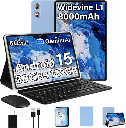 Vista 8 de Tableta Android 15 de 10.1 pulgadas 30GB+128GB+1TB ampliable, 2025 Octa-Core 8000mAh con teclado y ratón, Inteligencia Artificial Gemini, 5G WiFi