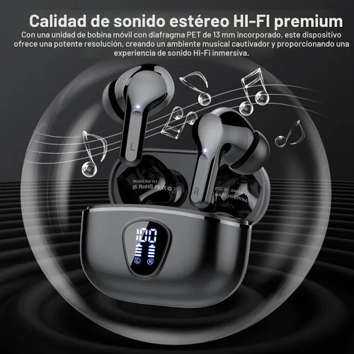 Vista 3 de Auriculares inalámbricos, auriculares Bluetooth 5.4 HiFi estéreo, auriculares Bluetooth con micrófono con cancelación de ruido ENC, auriculares