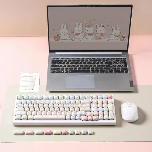 Vista 8 de YUNZII Lindas teclas personalizadas de gatito rosa, 141 teclas de tinte Sub PBT MOG Perfil juego de teclas para teclados mecánicos