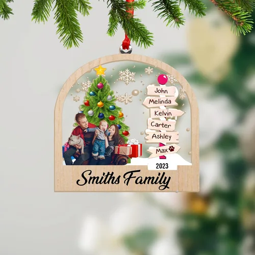 Vista 2 de Árbol de Navidad familiar con foto personalizada, adorno fotográfico personalizado, para papá, mamá, abuela, abuelo, hermana, hermano, marido