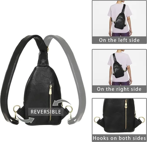 Vista 3 de Bolso cruzado pequeño, riñonera para mujeres y hombres, bolso bandolera de cuero para regalos, Estilo5-Rosa