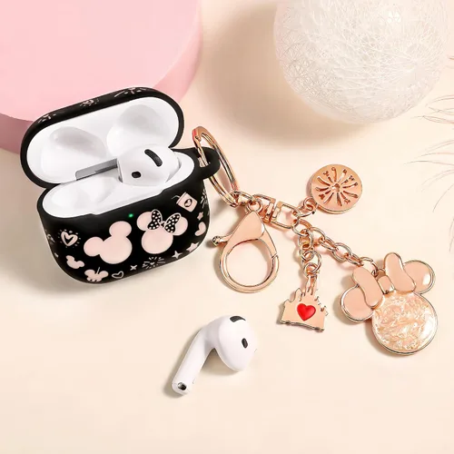 Vista 2 de Con bonito llavero) Girovo Compatible con AirPods Pro 3 Case (2025) Mujer Silicona Suave Dos Tonos Divertidos Dibujos Animados Grabados Portátil