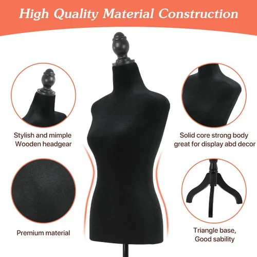 Vista 2 de Torso de maniquí femenino, soporte de maniquí con forma de vestido, cuerpo de maniquí ajustable de altura de 49.6 a 63.4 pulgadas, cuerpo de espuma