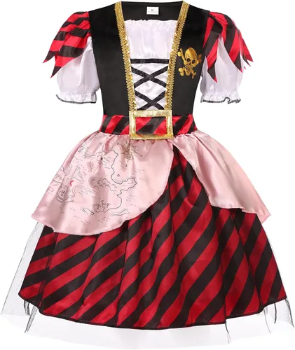 Vista 2 de Simplecc Disfraz de princesa pirata de lujo para niñas, disfraz de bucanero para fiesta de Halloween