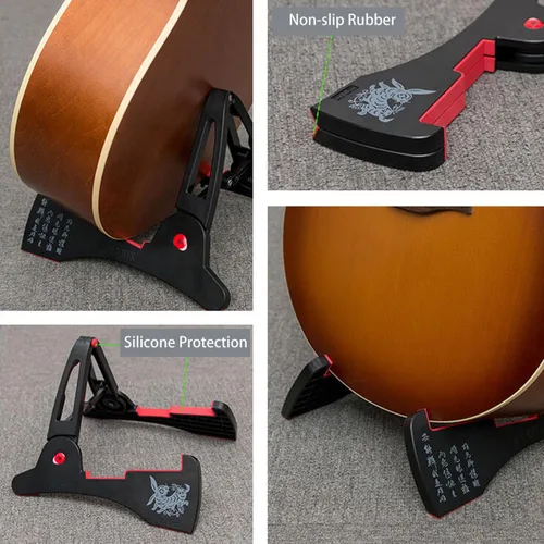 Vista 2 de Soporte universal plegable para guitarra con marco en A, antideslizante, soporte fuerte para guitarra acústica eléctrica, bajo, ukelele, viaje
