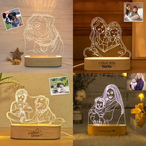 Vista 5 de Luz nocturna personalizada, marco de fotos acrílico en 3D, marco de fotos, aniversario, boda, Navidad, regalos de cumpleaños para él y su esposa