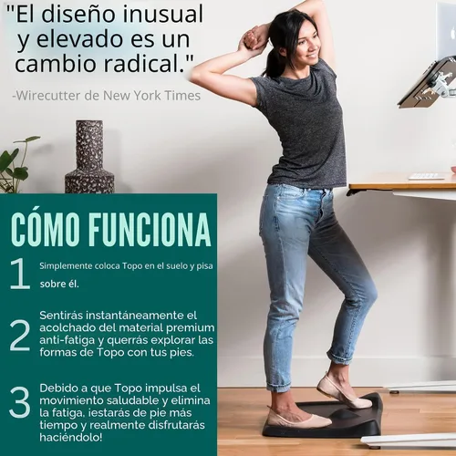 Vista 3 de Topo Mini de Ergodriven La alfombrilla antifatiga no plana de escritorio para permanecer de pie con topografía calculada, Negro obsidiana
