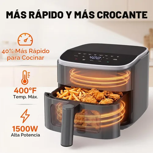 Vista 6 de OLIXIS Freidora de aire de 4 cuartos con ventana visible, freidora de aire digital de 1500 W con pantalla táctil con 8 ajustes preestablecidos
