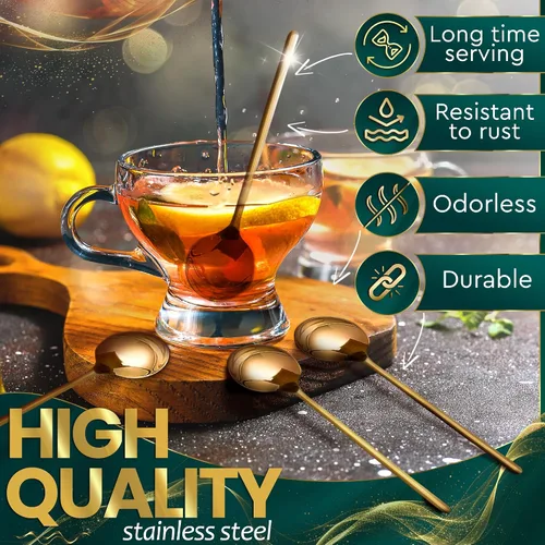 Vista 3 de Cucharas de café doradas de 5 pulgadas, 8 cucharas de té doradas de 5.25 pulgadas, cucharas de café pequeñas para cafetería, cucharas de café
