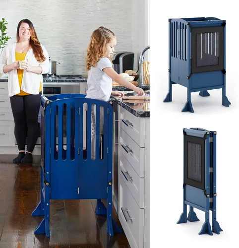 Vista 12 de Guidecraft Contemporary Kitchen Helper® Taburete de cocina y 2 protectores - Gris: Plegable, altura ajustable, taburete de cocina de madera