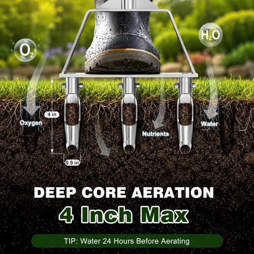Vista 12 de Lawn Aerator Tool with Non-Clogging Hollow Tines for Clay Soil - Yellow