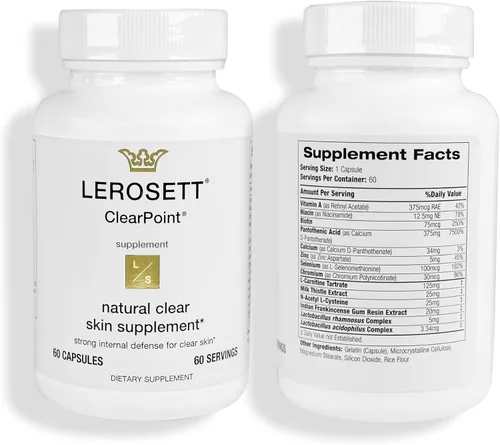 Vista 2 de Gunilla Of Sweden LEROSETT ClearPoint - Pastillas antiacné, suplementos naturales para el tratamiento del acné para piel grasa y brotes. 60 cápsulas