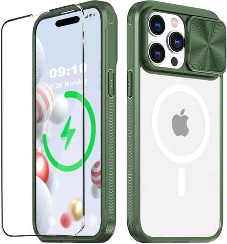 Vista 21 de Funda MagSafe transparente de titanio compatible con iPhone 15 Pro con cubierta deslizante para cámara, imanes fuertes, antiamarilleo, a prueba