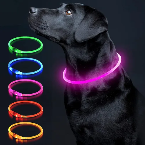 Vista 13 de Colaseeme Collar de perro con luz LED, 1 unidad recargable por USB, TPU brillante, luz de seguridad para perros pequeños, medianos y grandes, no Azul