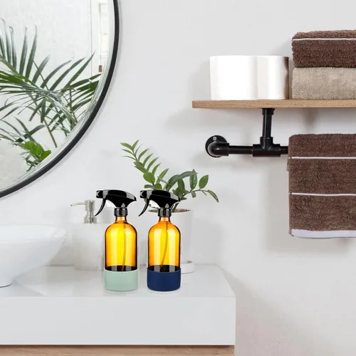 Vista 7 de ZENOWICK Paquete de 2/Botellas de Spray de Vidrio de 16 Oz, Recipientes Vacíos Rellenables con Funda de Silicona, Juegos de Botellas de Spray