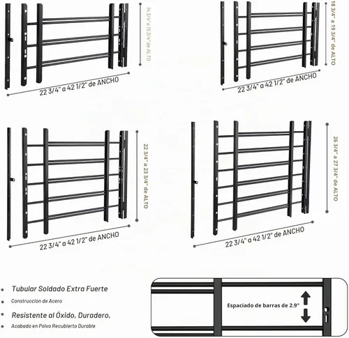Vista 6 de Grisham PP SPAG Barras de Seguridad para Ventanas con Salida de Liberación Rápida, (Negro, 3 Barras) 14''H x 22''- 42'' de Ancho Ajustable Guardas