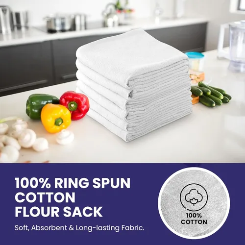 Vista 4 de Linteum Textile - Juego de 6 paños de cocina clásicos con saco de harina blanco, 100% algodón, absorbentes y de larga duración, paquete de 6, 28 x