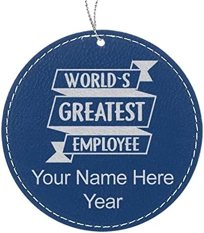 Vista 5 de LaserGram Personalized Christmas Ornament, World's Greatest Employee, Faux Leather, Custom Laser Engraved Gift Idea (Round Shape, Black with Gold)