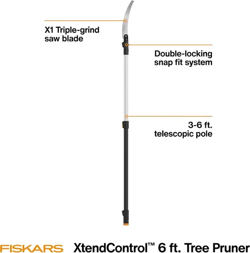 Vista 2 de Fiskars XtendControl - Podadora de árbol de 6 pies con sierra de triple molienda de 15 pulgadas x 1, poste de extensión individual de 3 a 6 pies
