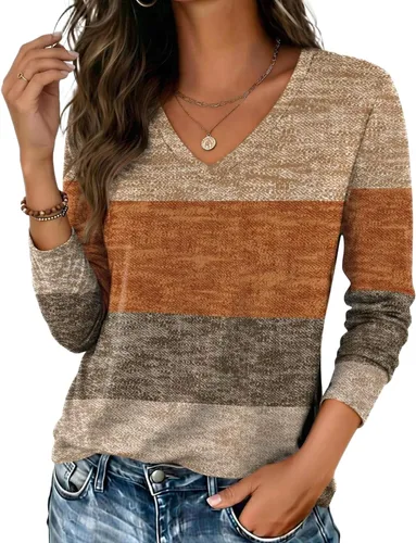 Vista 24 de Zeagoo Camisas de manga larga para mujer, cuello en V, casual, básica Rosa