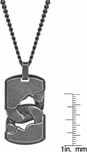 Vista 3 de Metro Jewelry Collar con colgante de placa de identificación para hombre en acero inoxidable con chapado en iones negros en una cadena de trigo