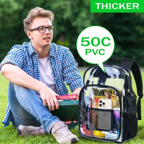 Vista 7 de Mochila transparente resistente para libros, mochila escolar traslúcida