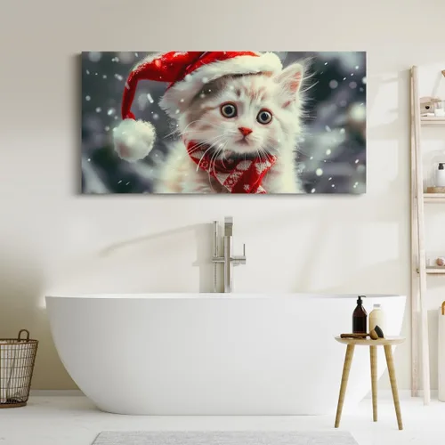 Vista 5 de Bonito arte de pared en lienzo con diseño de gato de Navidad, feliz año nuevo, impresiones artísticas para adolescentes y adultos, decoración