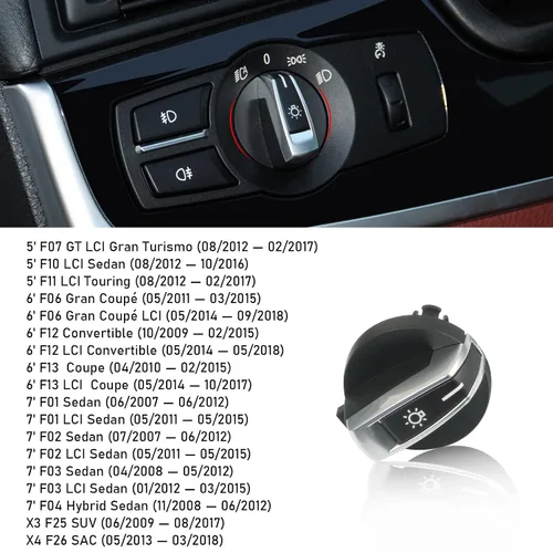 Vista 5 de Jaronx Compatible con Perilla de Control de Faros BMW, Interruptor de Control de Faros Mejorado Botón de Reemplazo de Interruptor de Luz Principal