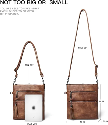Vista 5 de Bolso cruzado para mujer, mediano y grande, de cuero vegano, bolso de mano para el hombro, bolso de mano de moda para viajes