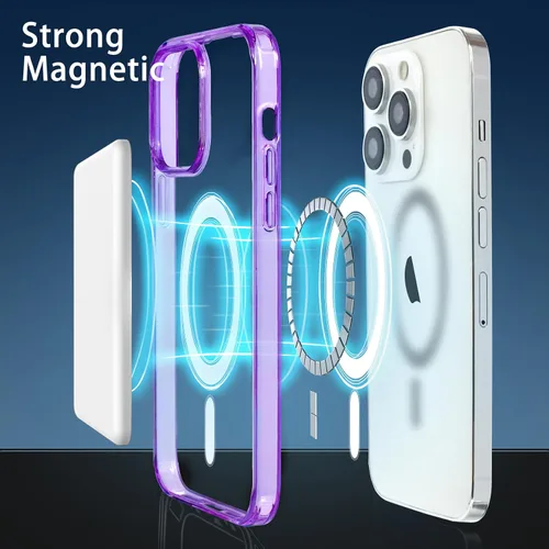 Vista 3 de Funda magnética compatible con iPhone 13 Pro, compatible con carga inalámbrica MagSafe, parte trasera transparente antiarañazos, a prueba de golpes