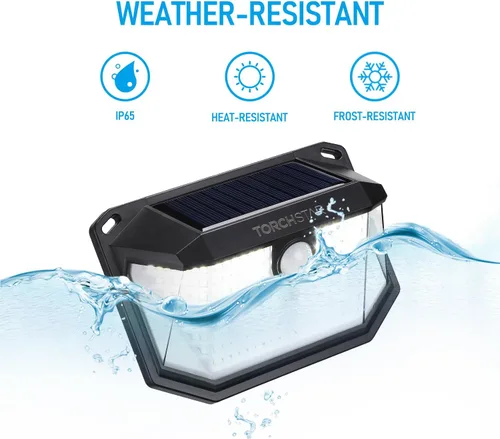 Vista 3 de TORCHSTAR Luces solares con sensor de movimiento para exteriores, IP65, impermeable, inalámbrica, iluminación de pared para exteriores, para Negro